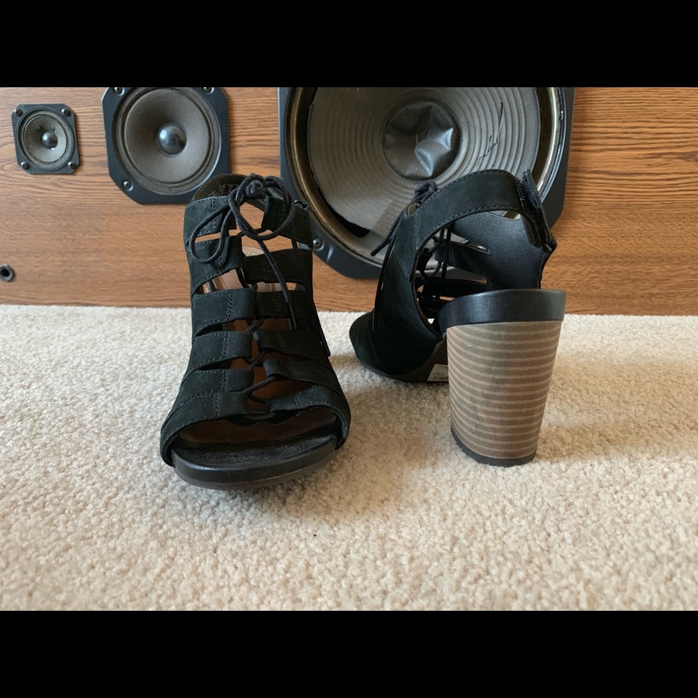 Strapped black heels, Clark’s